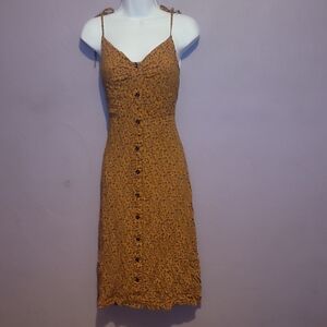 Blush Mustard Midi Dress with Button Detail